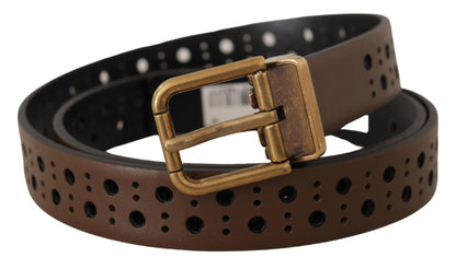 Elegant Brown Leather Belt with Golden Buckle