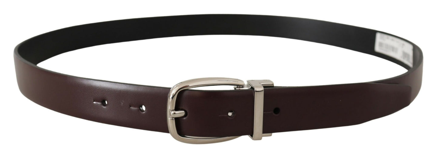 Elegant Leather Belt with Silver Metal Buckle