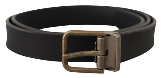 Elegant Black Leather Belt with Vintage Metal Buckle