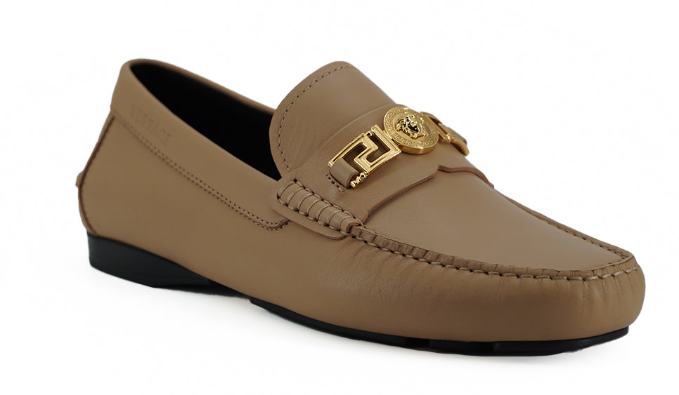 Exquisite Medusa Goldfarbene Leder-Loafer