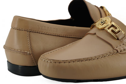 Exquisite Medusa Goldfarbene Leder-Loafer