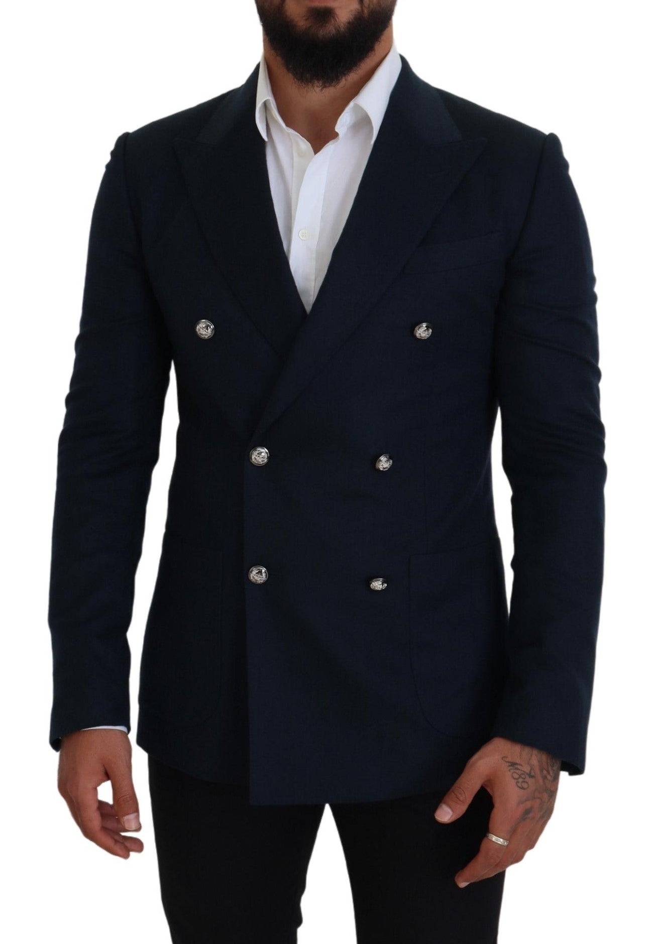 Elegant Cashmere-Silk Blend Blue Blazer