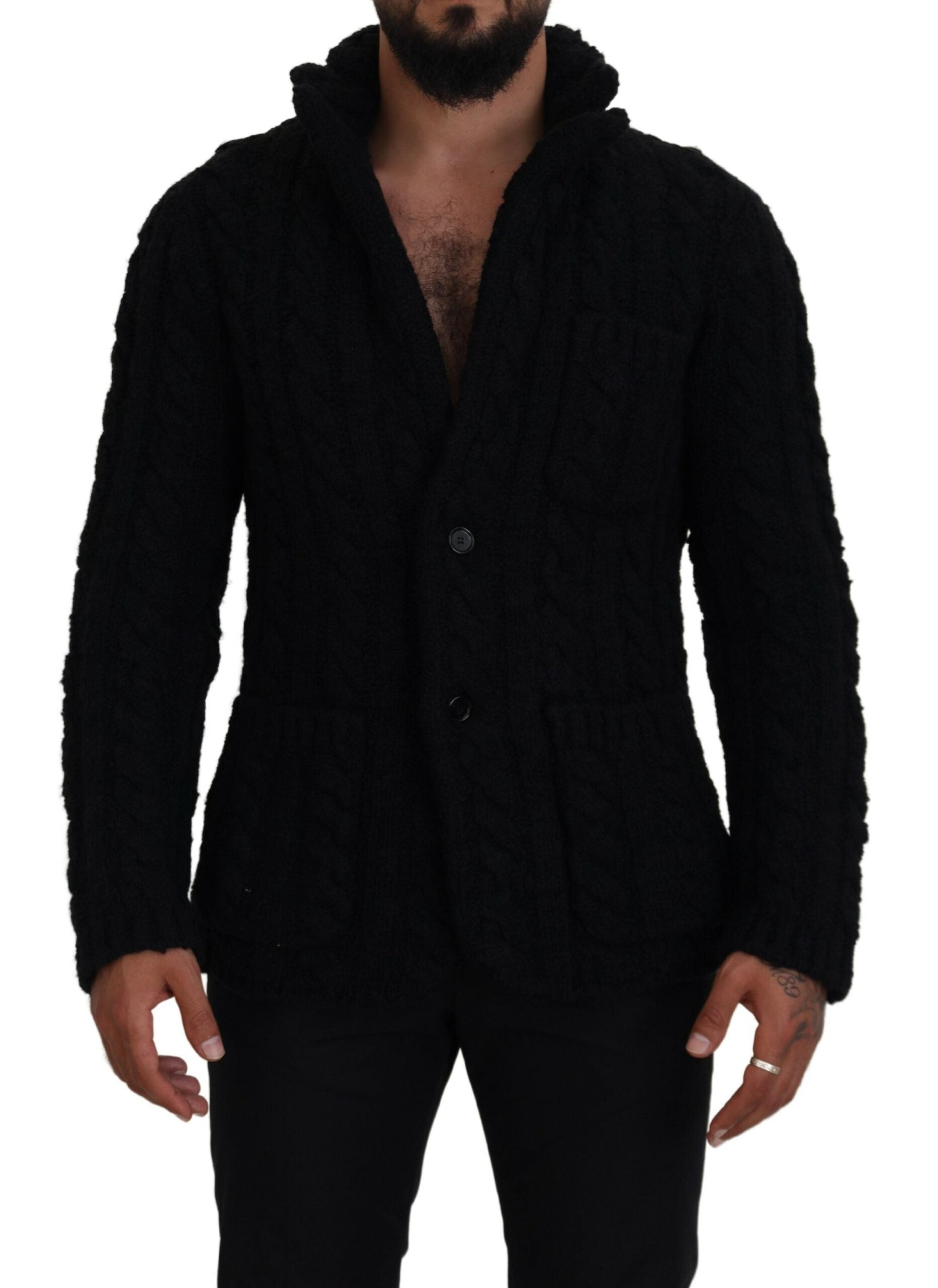 Eleganter schwarzer Cardigan aus Woll-Kaschmir-Mischung