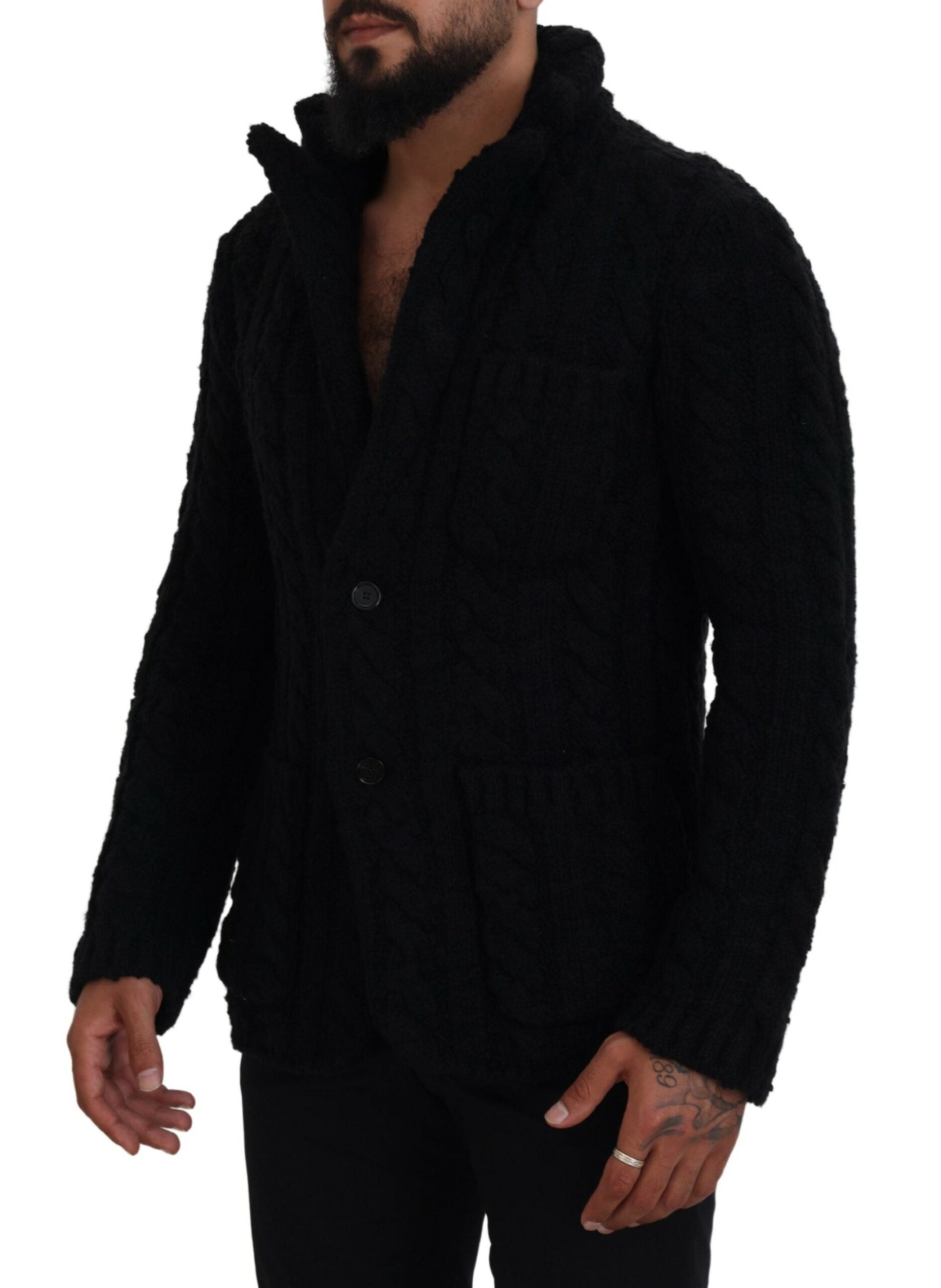 Eleganter schwarzer Cardigan aus Woll-Kaschmir-Mischung