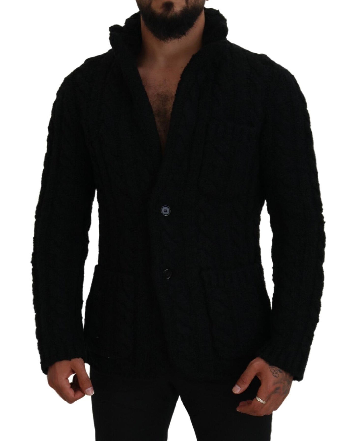 Eleganter schwarzer Cardigan aus Woll-Kaschmir-Mischung