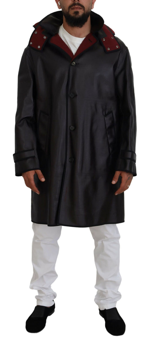 Edler Parka mit Kapuze in Schwarz und Bordeaux