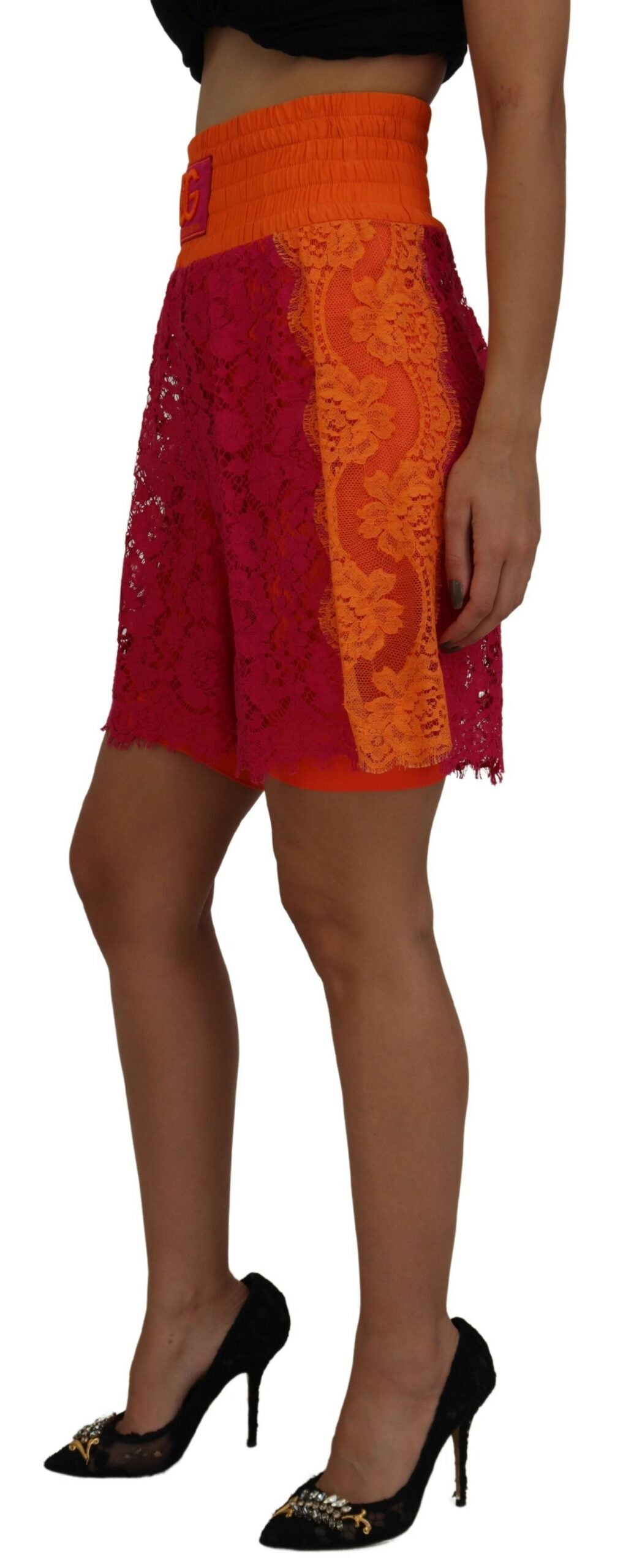 Elegante Shorts mit hoher Taille und Spitze in zweifarbigen Farben