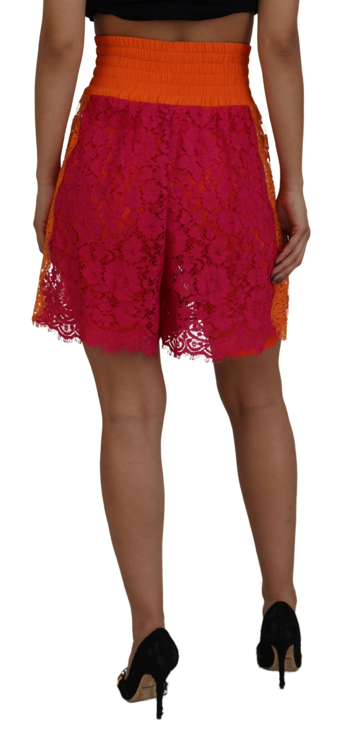 Elegante Shorts mit hoher Taille und Spitze in zweifarbigen Farben