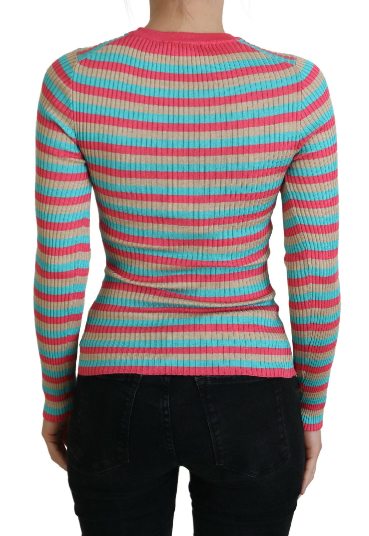 Eleganter gestreifter Seidenpullover mit Rundhalsausschnitt