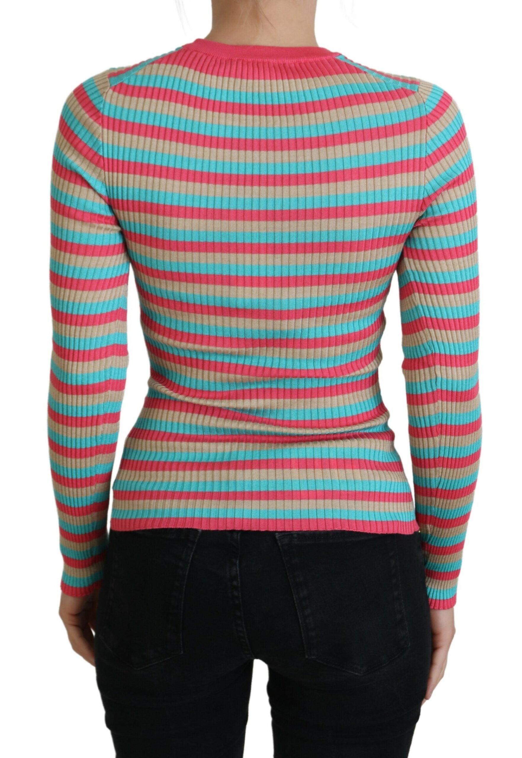 Eleganter gestreifter Seidenpullover mit Rundhalsausschnitt