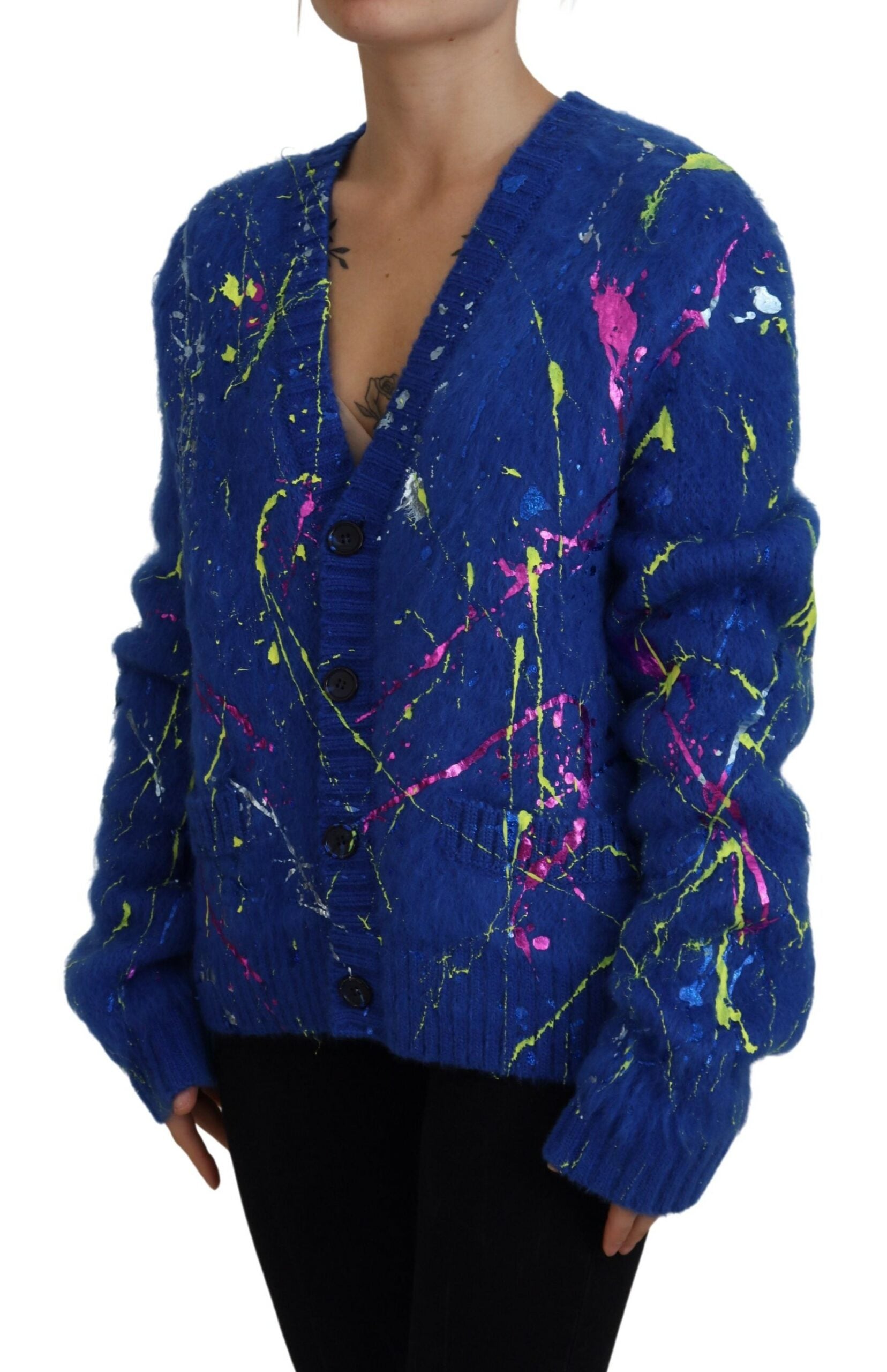 Eleganter mehrfarbiger Splash Mohair Cardigan