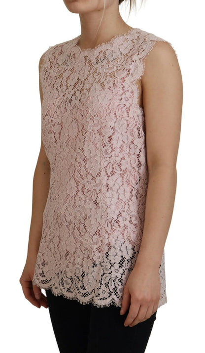 Elegant Sheer Lace Sleeveless Blouse in Pink