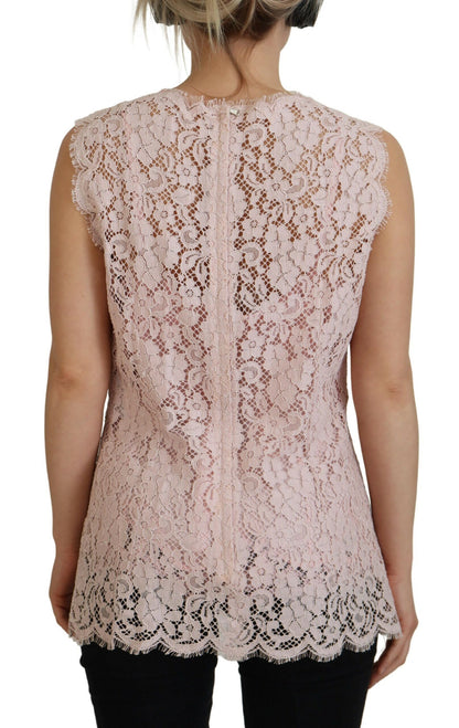 Elegant Sheer Lace Sleeveless Blouse in Pink