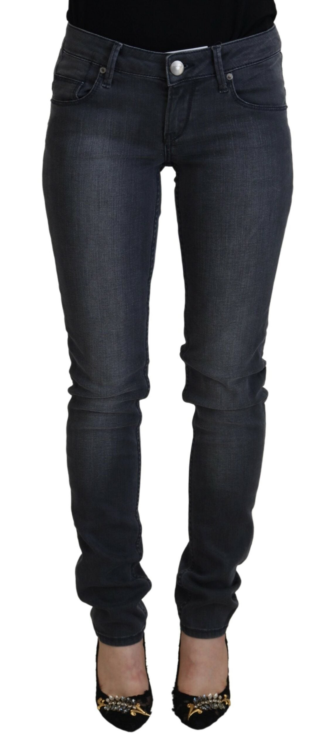 Schicke graue Skinny Jeans mit niedriger Taille