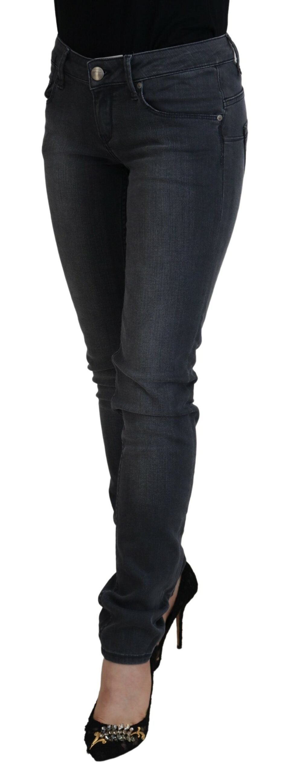 Schicke graue Skinny Jeans mit niedriger Taille