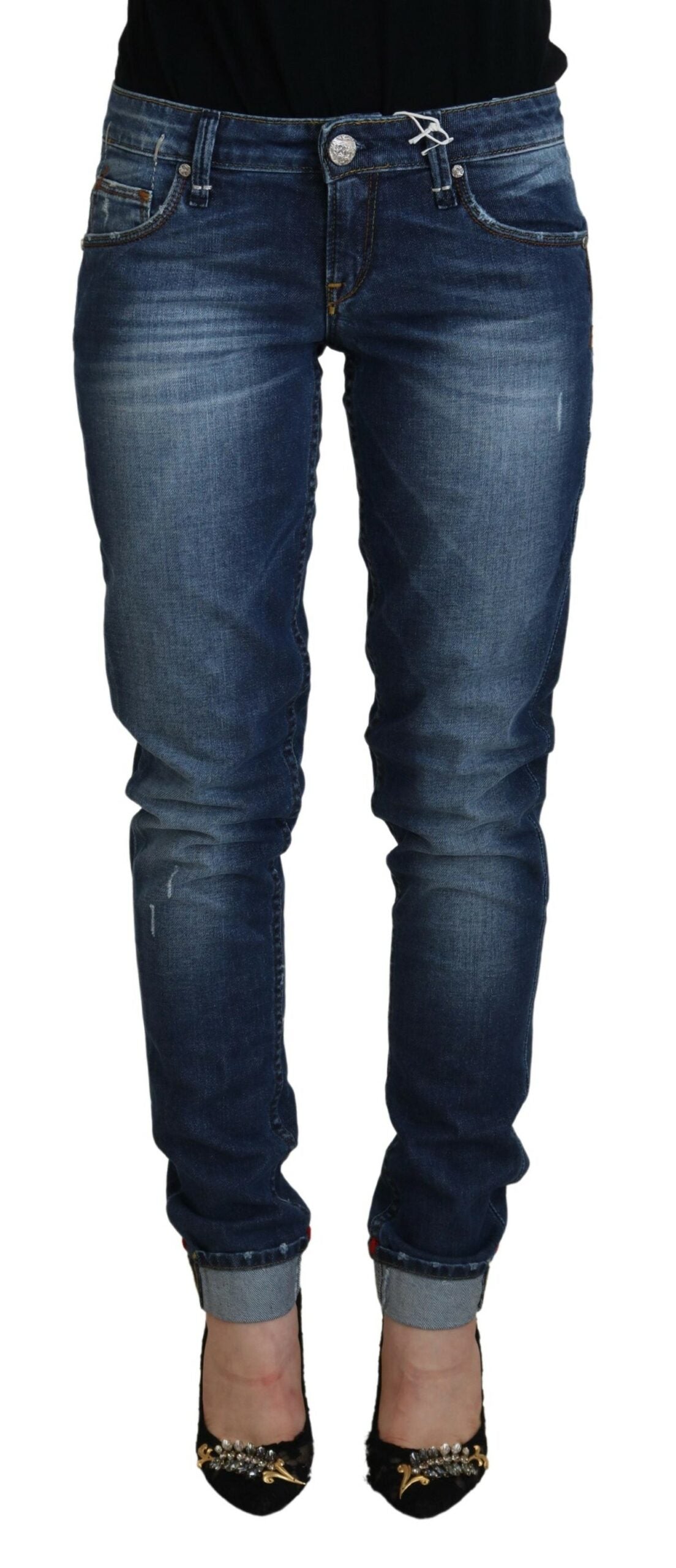 Elegante, blau verwaschene Skinny Jeans mit niedriger Taille