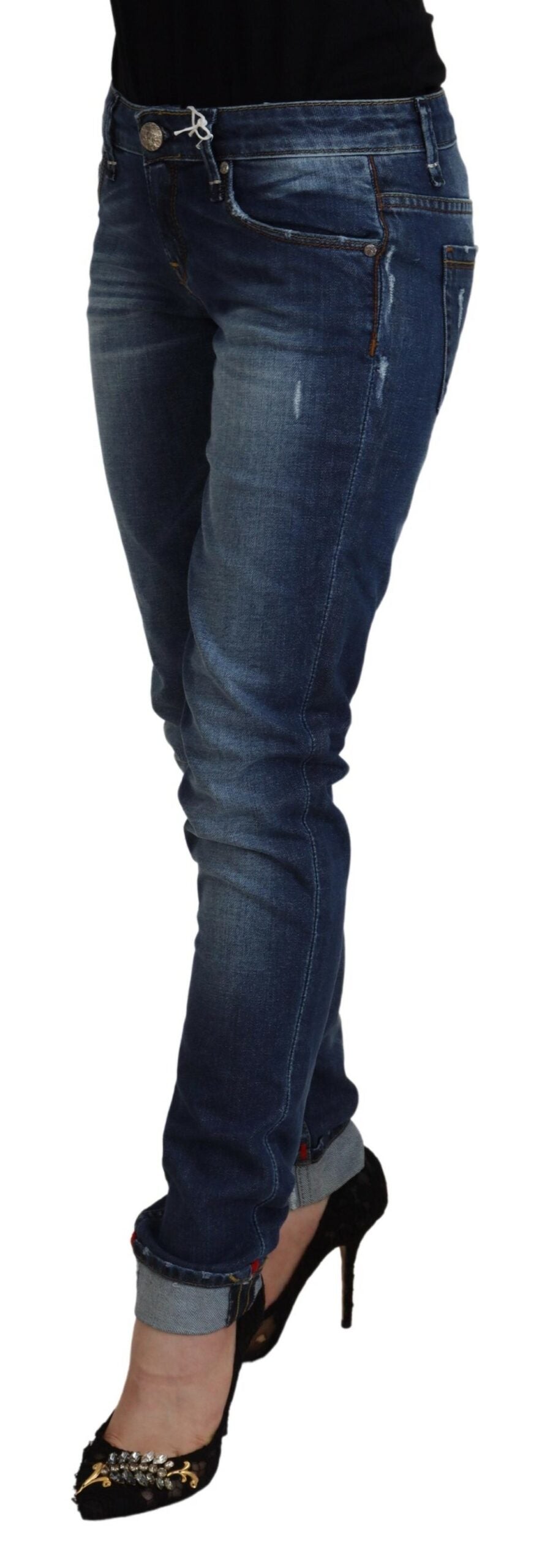 Elegante, blau verwaschene Skinny Jeans mit niedriger Taille