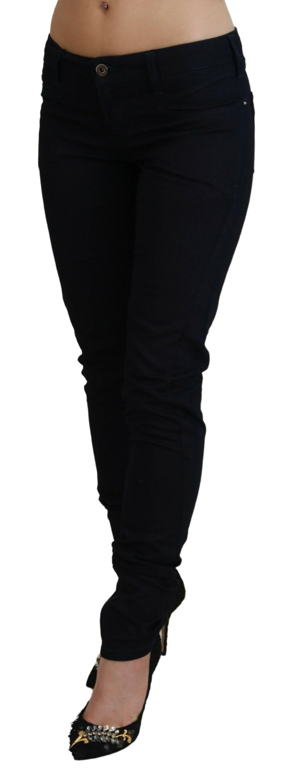 Schicke schwarze Skinny Jeans mit niedriger Taille