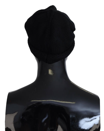 Elegante schwarze Beanie-Mütze aus Schurwolle