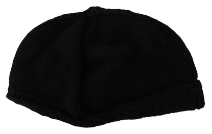 Elegante schwarze Beanie-Mütze aus Schurwolle