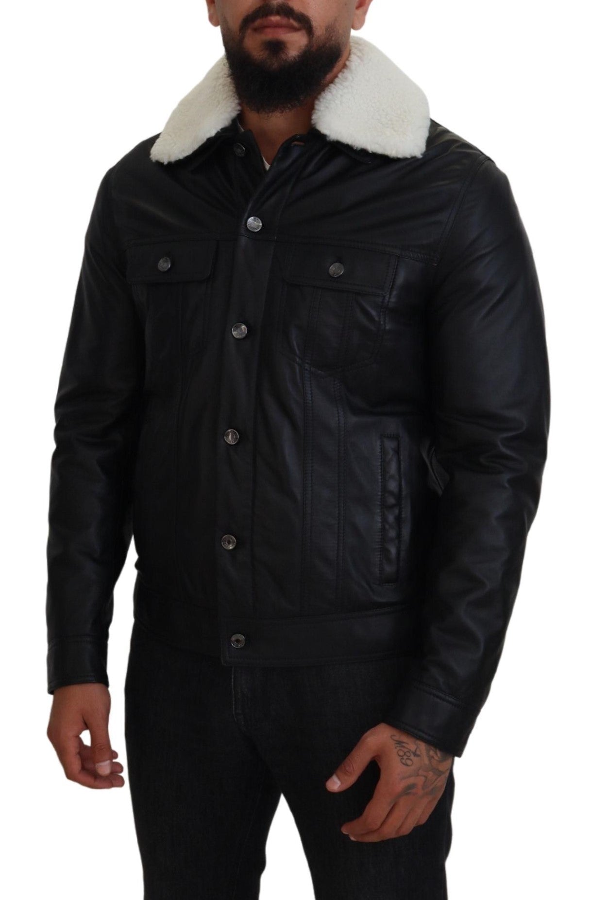 Elegante schwarze Bomberjacke aus Leder