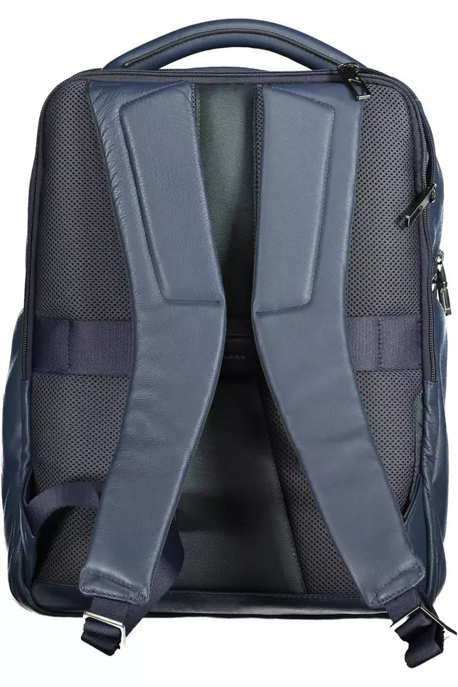 Blue Leather Men Backpack