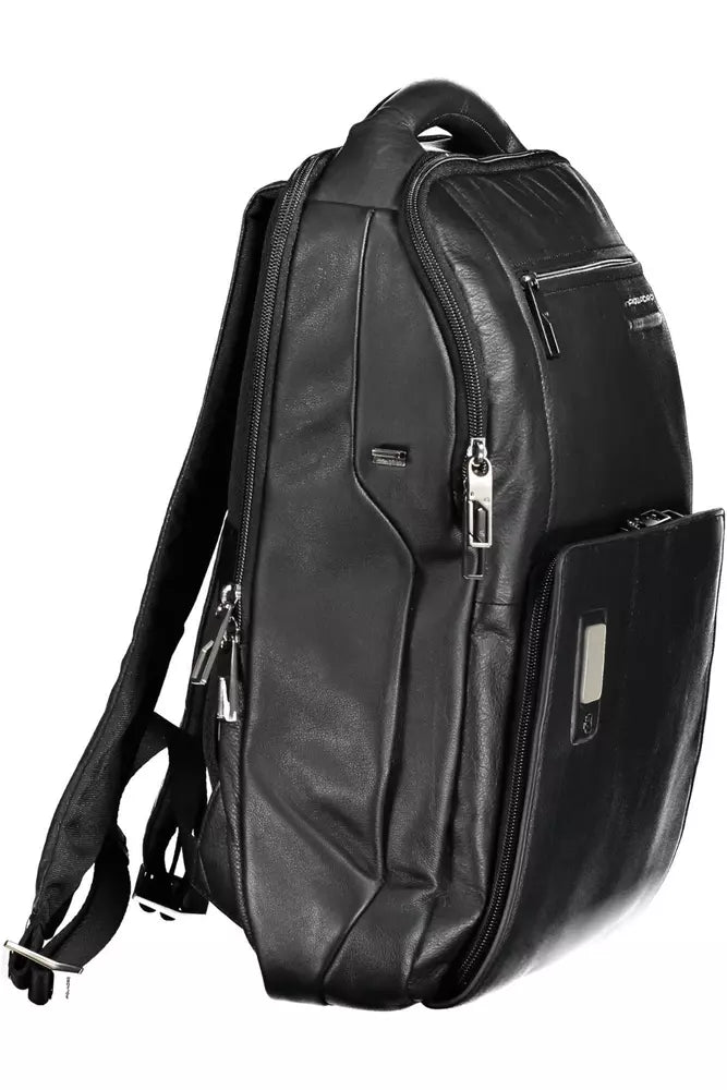 Black Leather Men Backpack