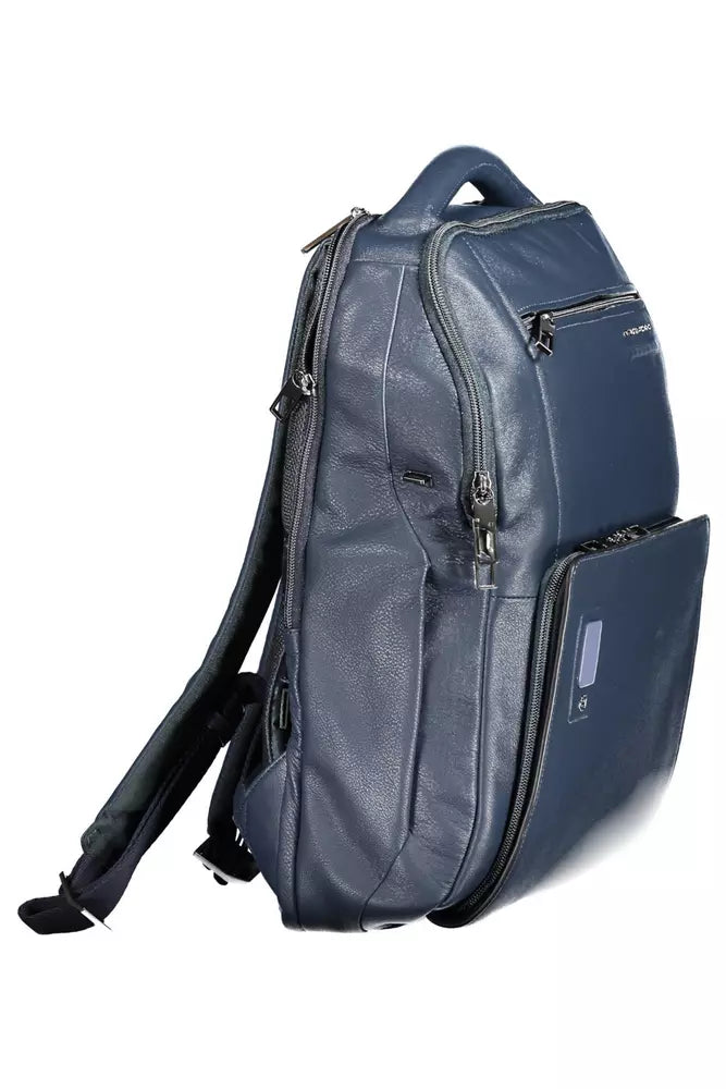 Blue Leather Men Backpack