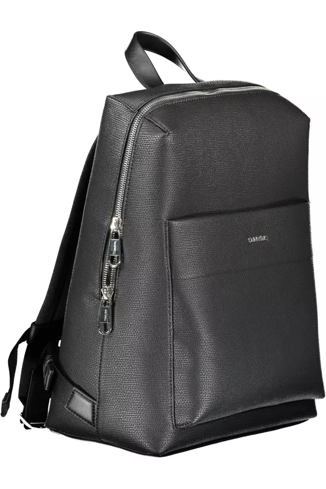 Black Polyester Men Backpack