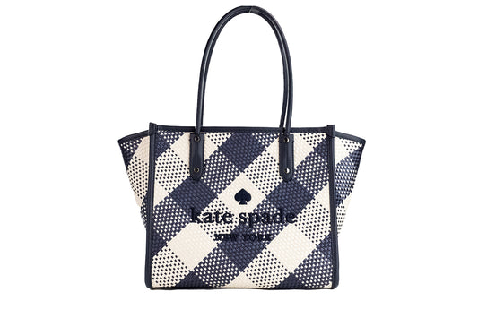 Ella Gingham Blazer Blau Übergroße gewebte Schultertasche