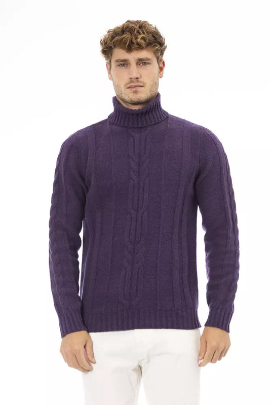 Purple Merino Wool Men Sweater