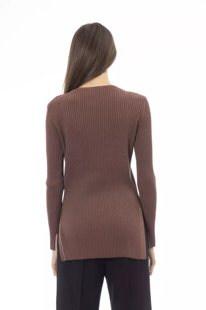 Brauner Viskosepullover für Damen