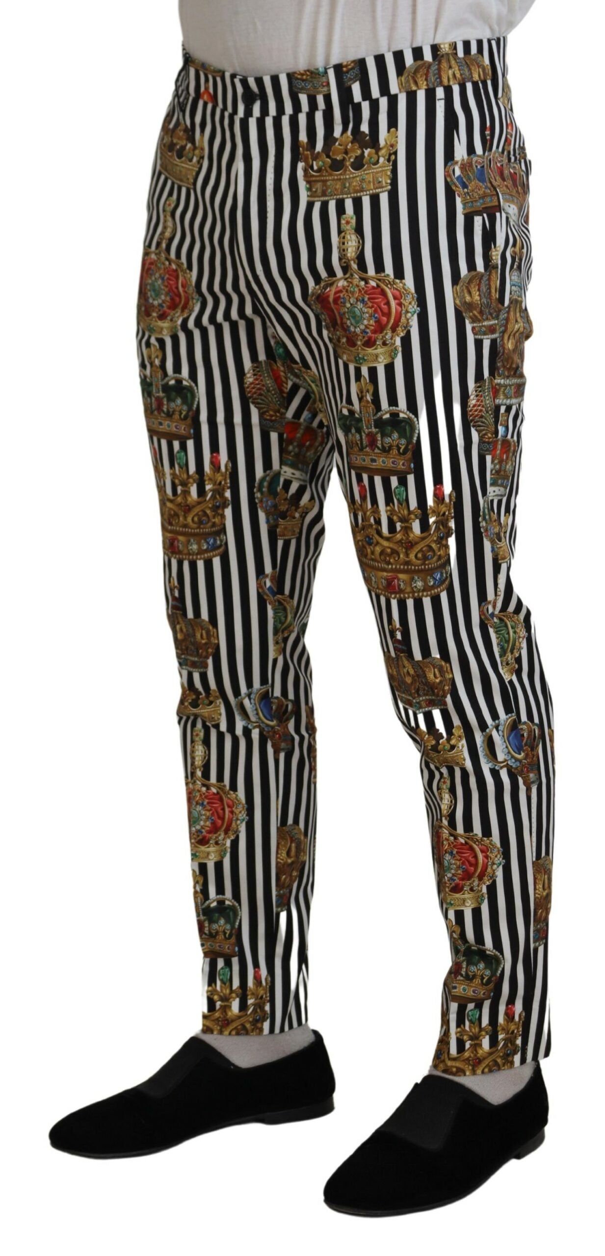 Elegant Gold Crown Stripe Chino Pants