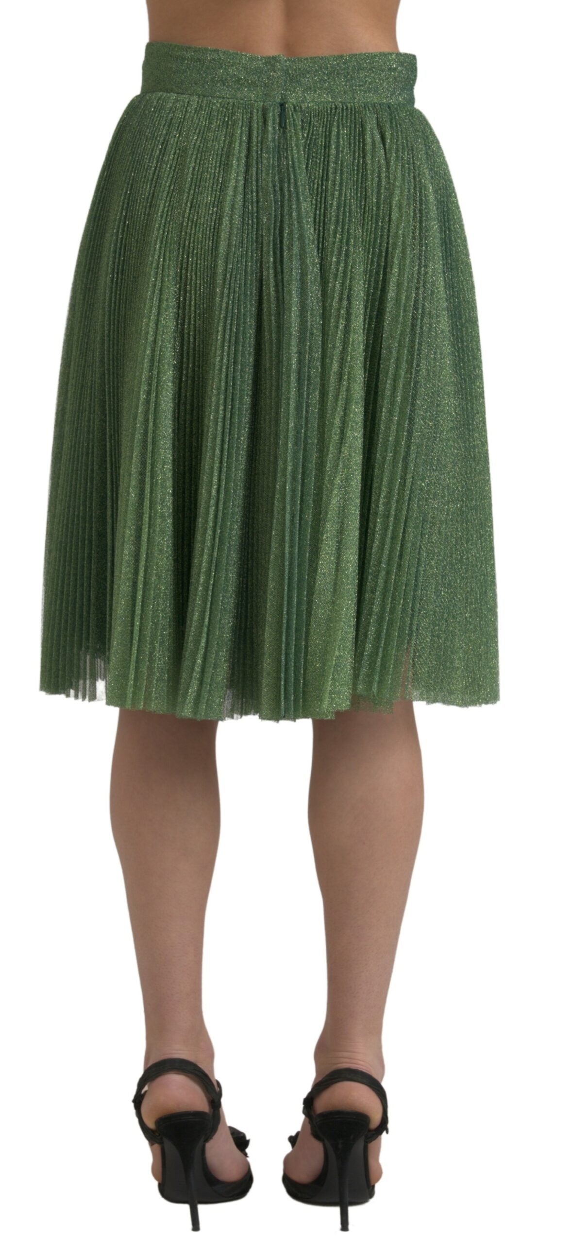 Enchanting Metallic Green Pleated A-Line Skirt