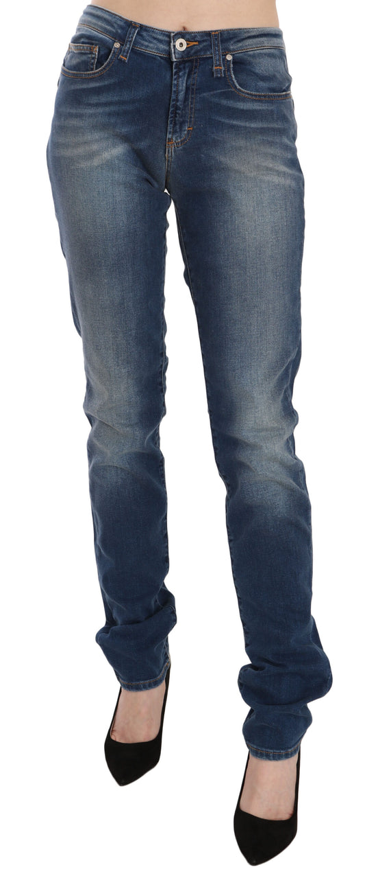 Svelte Slim-Jeans mit mittelhohem Bund in Vintage-Blau