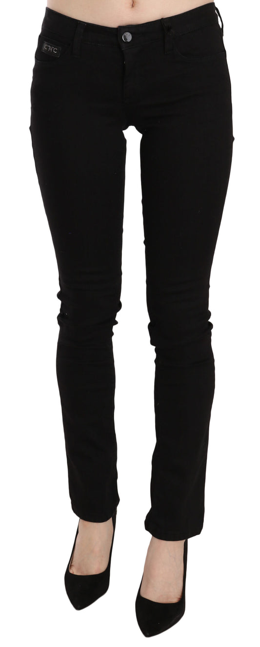 Elegant Black Mid Waist Slim Fit Jeans