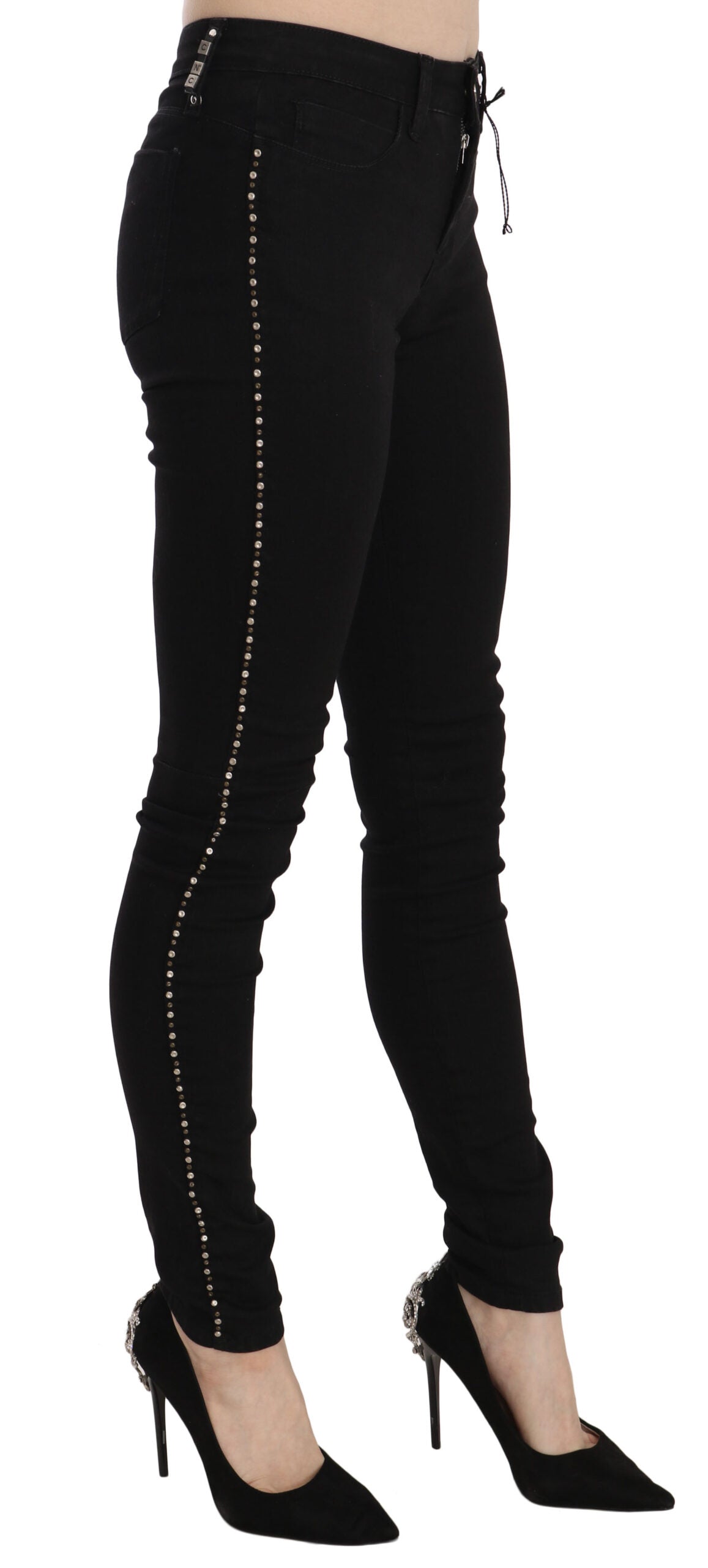 Schicker Skinny-Jeansstoff in Schwarz mit mittlerer Taille