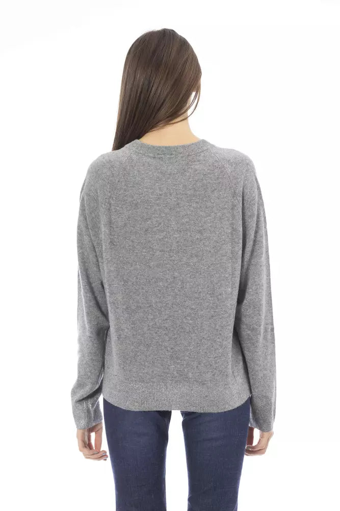 Grauer Wollpullover für Damen