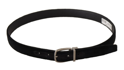 Elegant Black Velvet Engraved Buckle Belt