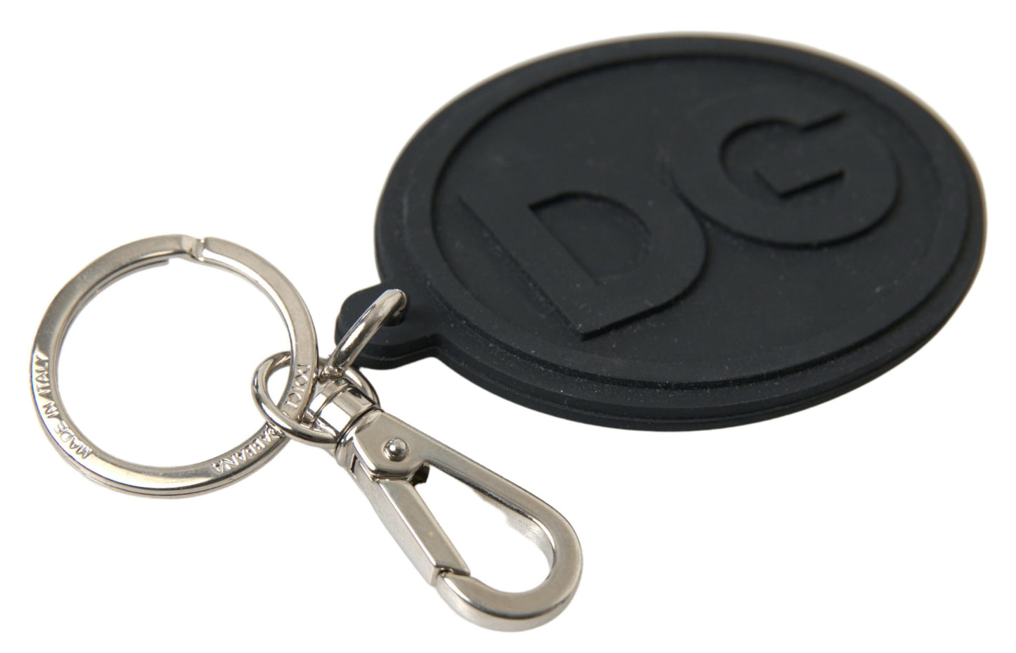 Elegant Black Rubber and Brass Keychain