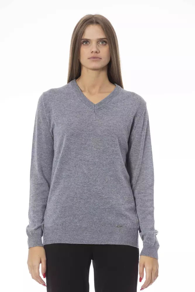 Grauer Wollpullover für Damen