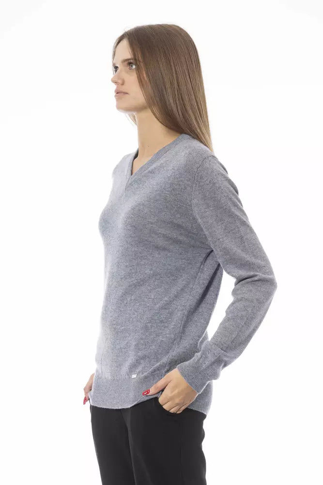 Grauer Wollpullover für Damen