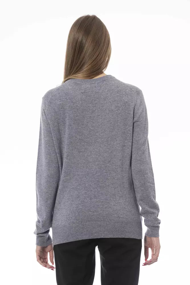 Grauer Wollpullover für Damen