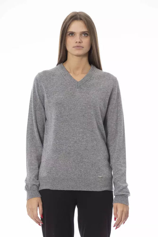 Grauer Wollpullover für Damen