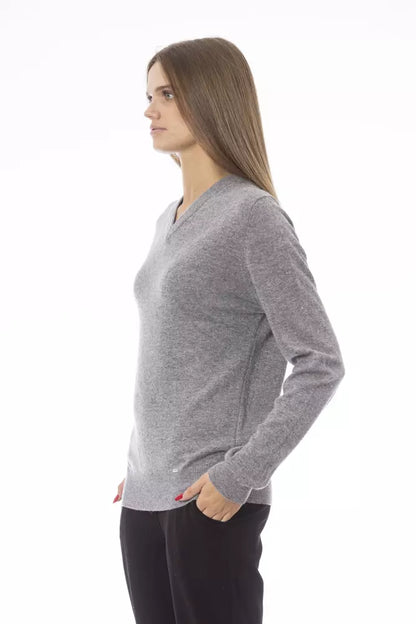 Grauer Wollpullover für Damen