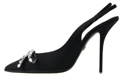 Verzierte schwarze Pumps mit Slingback-Absatz