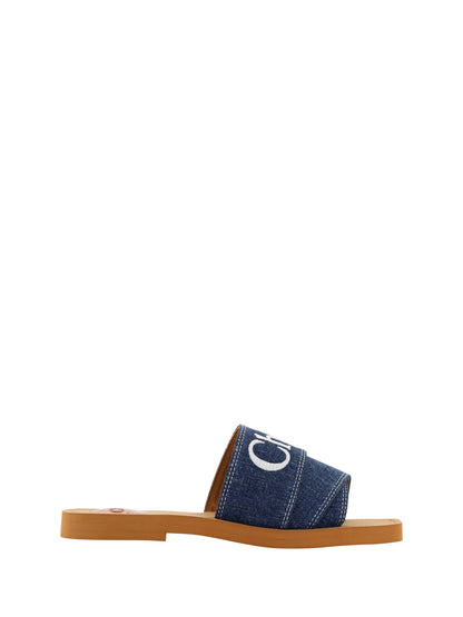 Prächtige Woody Slide-Sandalen aus Baumwolle in Jeansblau