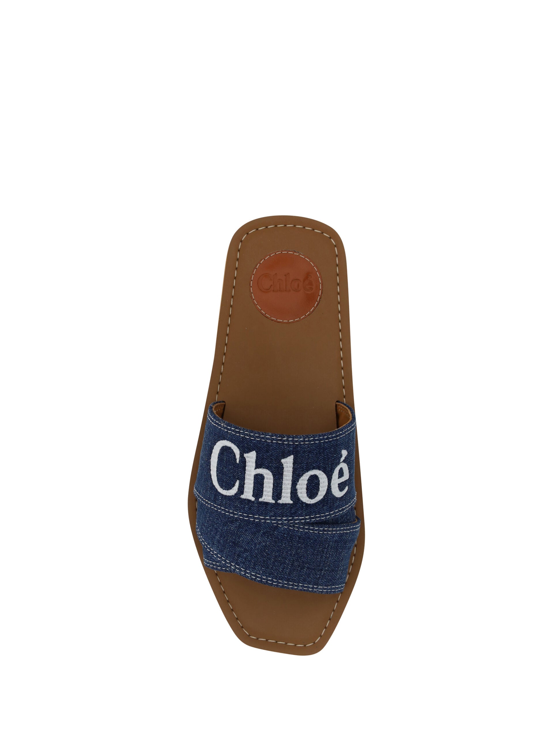 Prächtige Woody Slide-Sandalen aus Baumwolle in Jeansblau