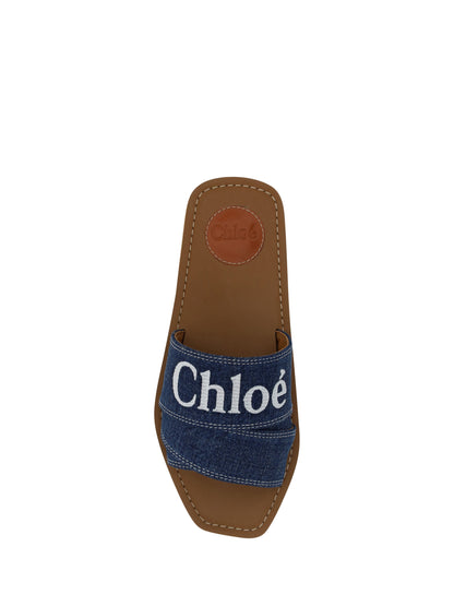 Prächtige Woody Slide-Sandalen aus Baumwolle in Jeansblau