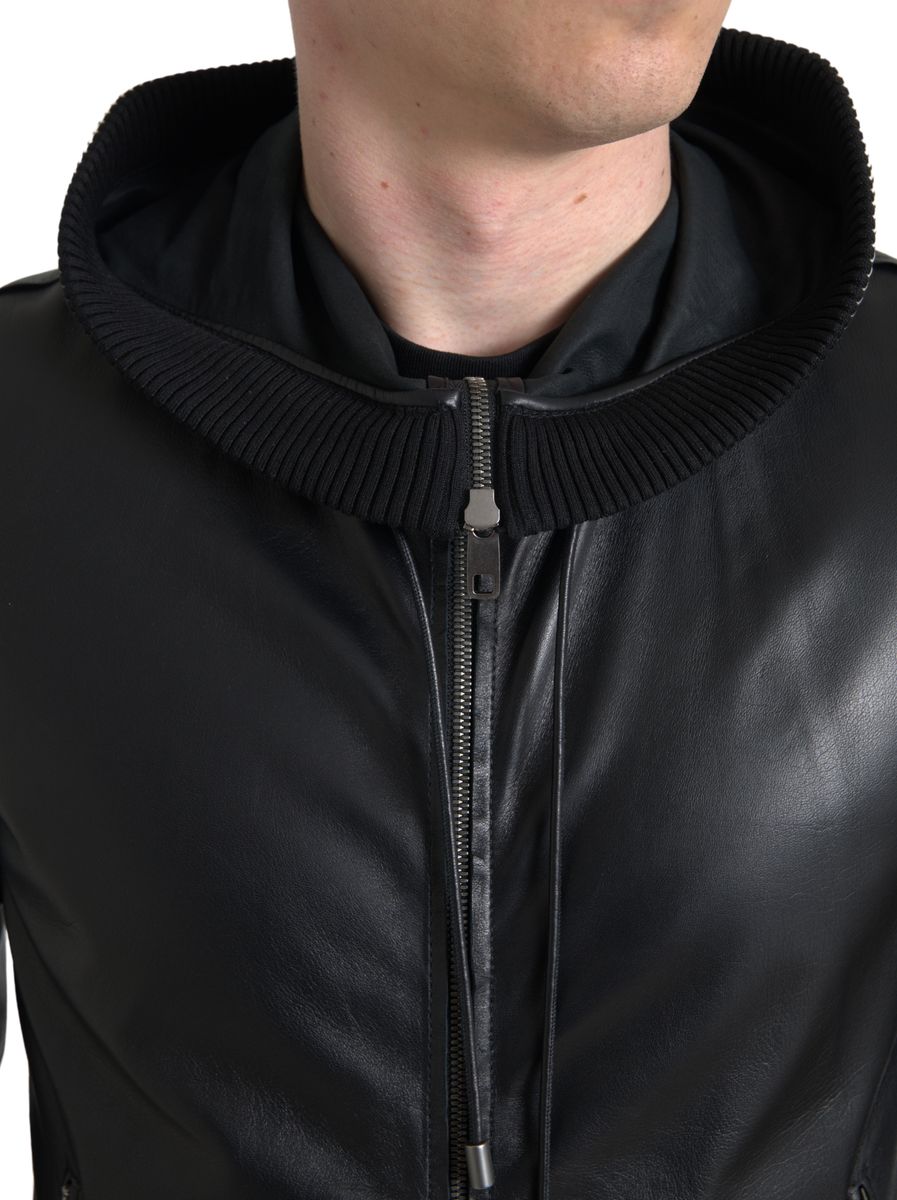 Elegante schwarze Bomberjacke aus Leder